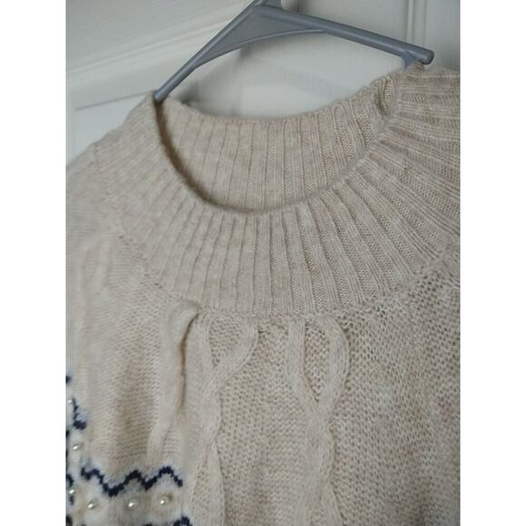 Crown&Ivy Woman M Sweater Pearl Accent Pullover Mock Neck Long Sleeve - Picture 4 of 8